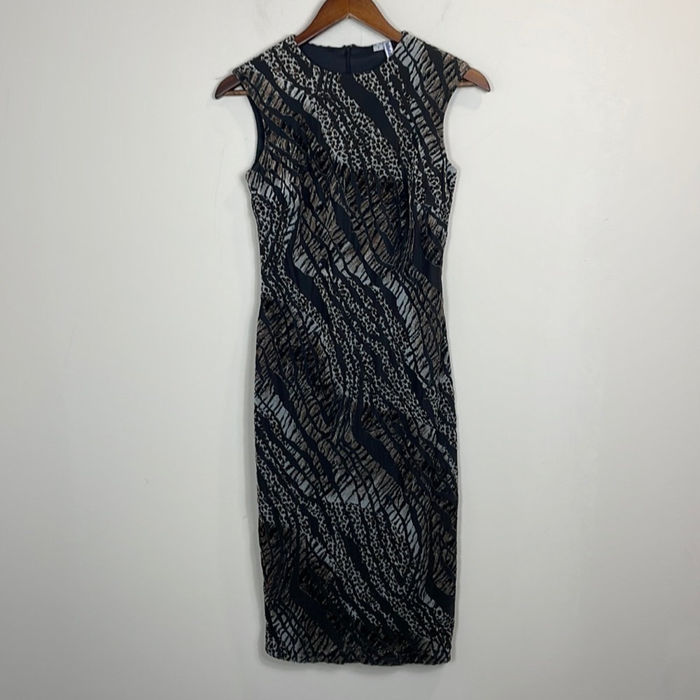 Animal Print striped printed midi length sleeveless dress women size small